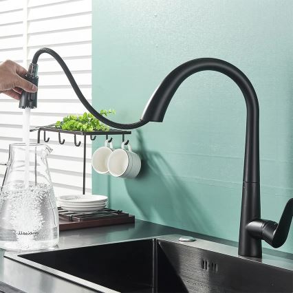 REA-B5313 - Grifo para fregadero con rociador extraíble ROSS 43 cm negro