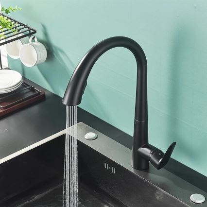 REA-B5313 - Grifo para fregadero con rociador extraíble ROSS 43 cm negro