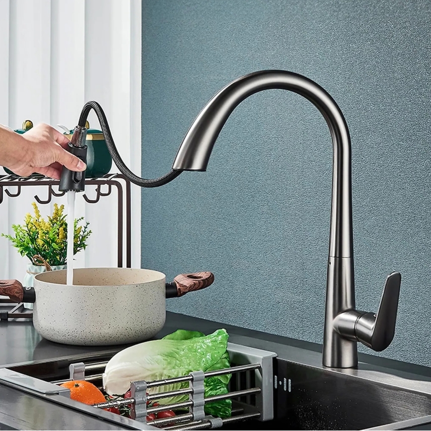 REA-B5314 - Grifo de fregadero con rociador extraíble ROSS 43 cm, níquel
