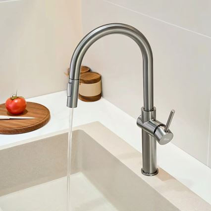 REA-B6330 - Grifo para fregadero FRESH con rociador extraíble, 45 cm, acabado níquel