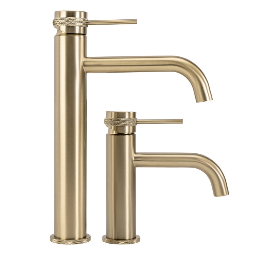 REA-B6896 - Grifo de lavabo LUNGO 28 cm, acabado oro cepillado