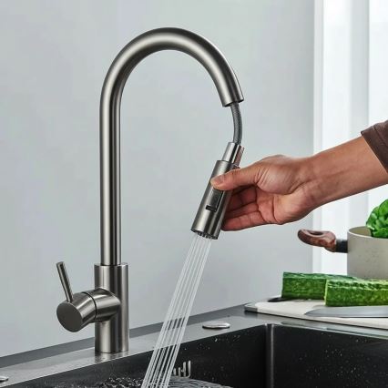 REA-B7437 - Grifo de fregadero con rociador extraíble FRESH 45 cm titanio