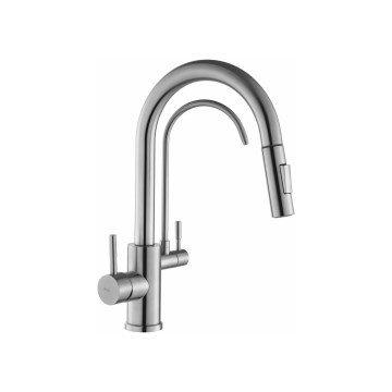 REA-B7563 - Grifo de fregadero con rociador extraíble y filtro ECO FRESH, 37,5 cm, acabado níquel