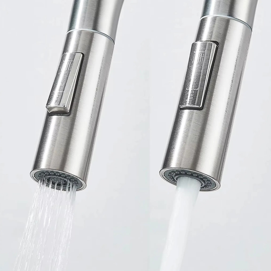 REA-B7563 - Grifo de fregadero con rociador extraíble y filtro ECO FRESH, 37,5 cm, acabado níquel