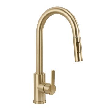 REA-B7575 - Grifo para fregadero ONTARIO de 38 cm con ducha extraíble, acabado oro cepillado