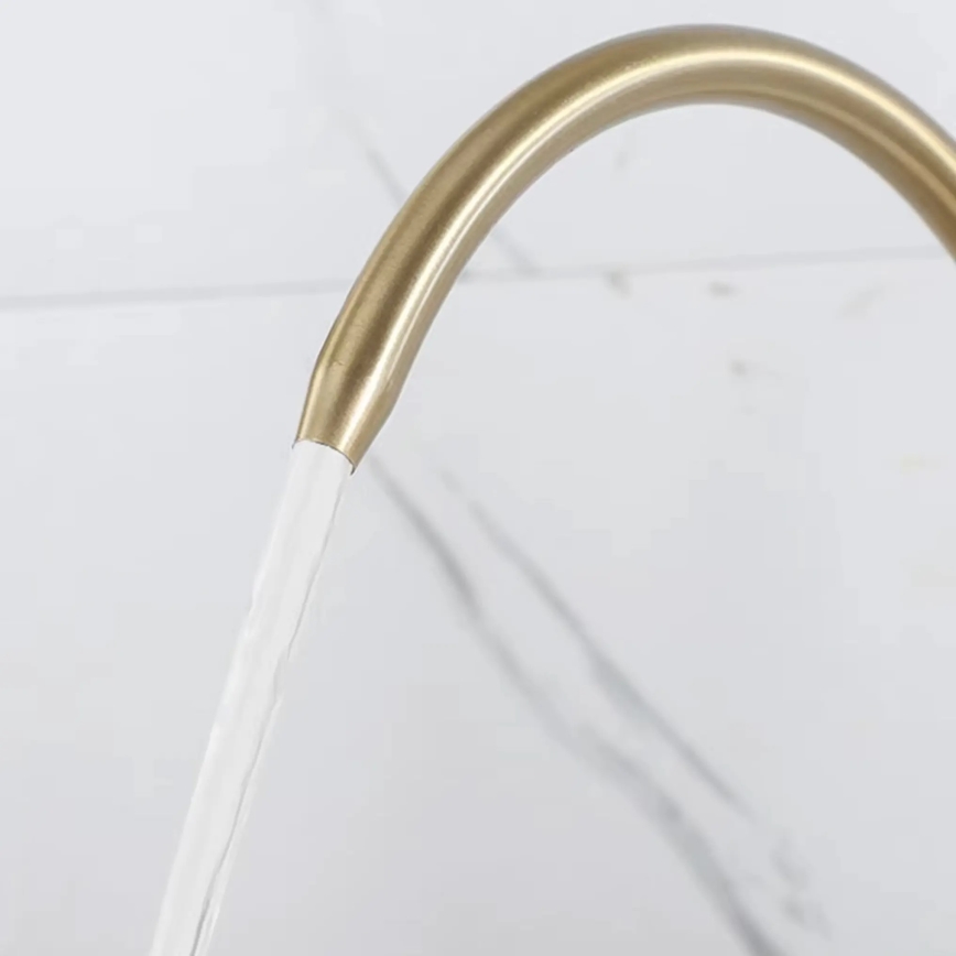 REA-B7596 - Grifo para fregadero con rociador extraíble y filtración ECO FRESH, 37,5 cm, acabado en oro cepillado