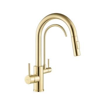REA-B8989 - Grifo de fregadero con rociador extraíble y filtro ECO FRESH, 37,5 cm, dorado