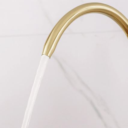 REA-B8989 - Grifo de fregadero con rociador extraíble y filtro ECO FRESH, 37,5 cm, dorado