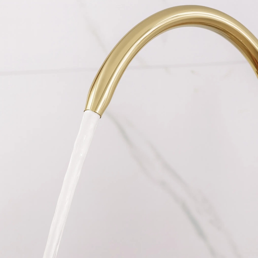 REA-B8989 - Grifo de fregadero con rociador extraíble y filtro ECO FRESH, 37,5 cm, dorado