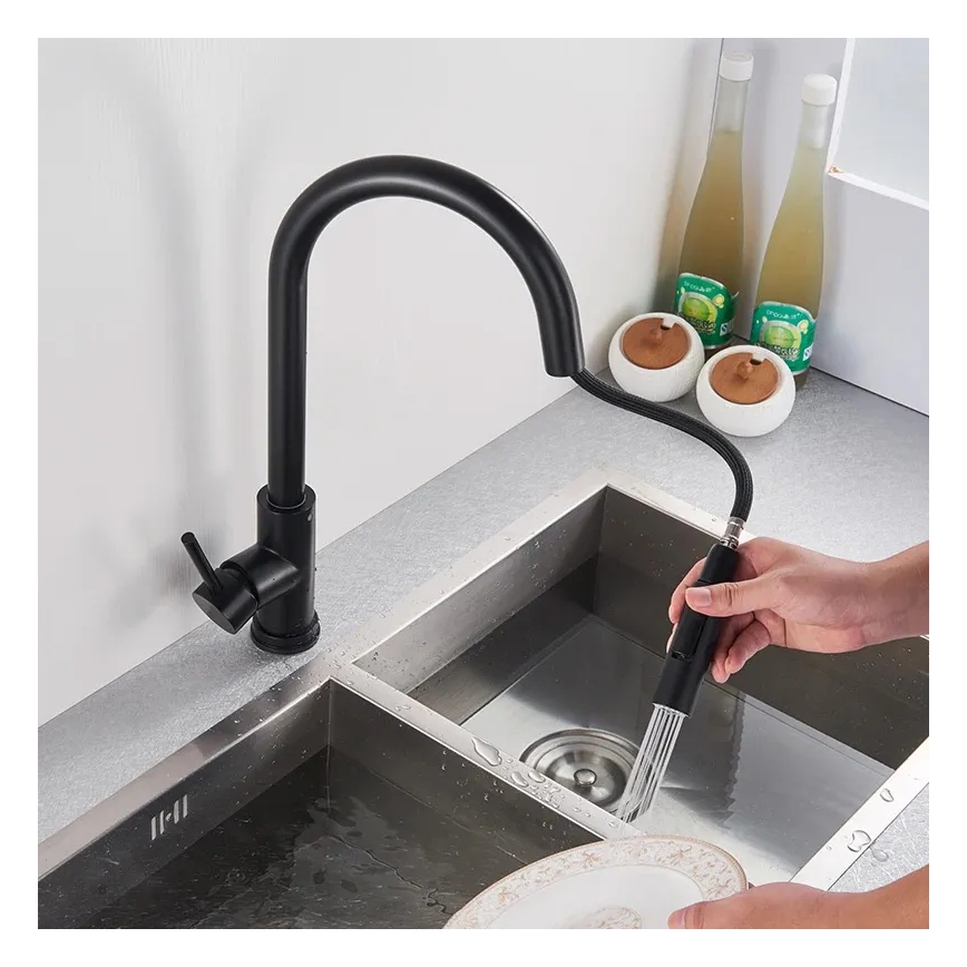 REA-B9147 - Grifo para fregadero con alcachofa extraíble FRESH 39,5 cm negro mate