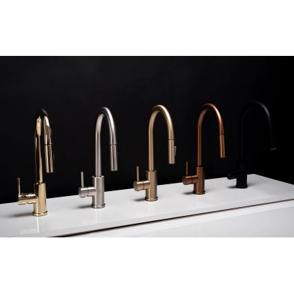 REA-B9148 - Grifo de fregadero FRESH con ducha extraíble, 39,5 cm, acabado en oro cepillado