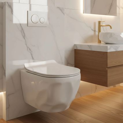 REA-C1652 - Inodoro suspendido GUSTAVO RIMLESS con asiento, cerámica/blanco