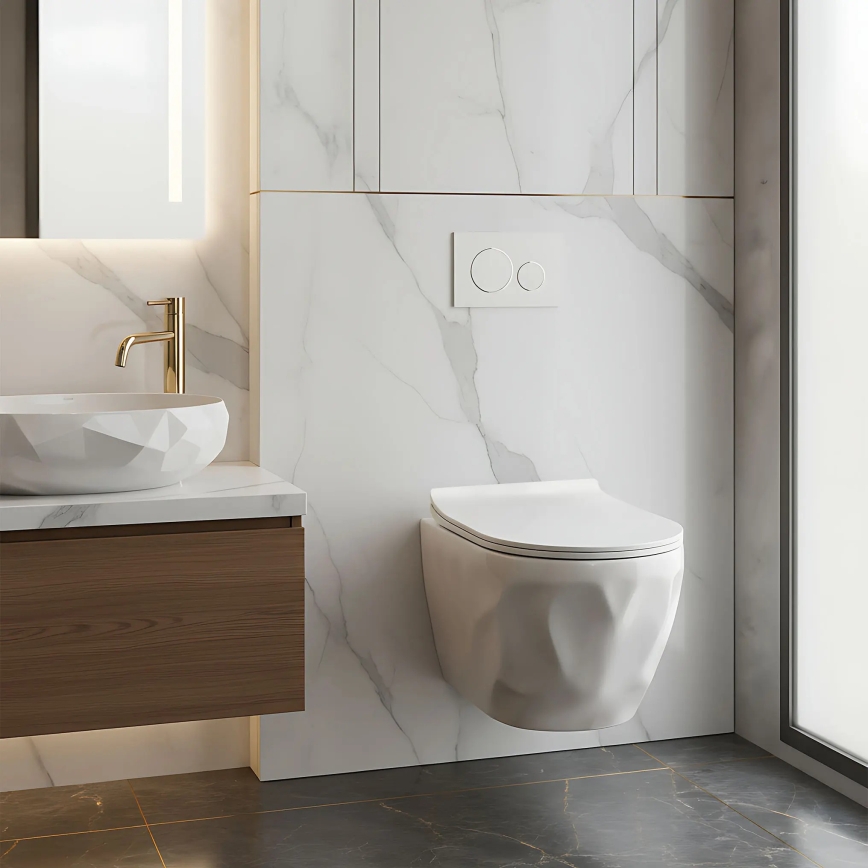 REA-C1652 - Inodoro suspendido GUSTAVO RIMLESS con asiento, cerámica/blanco