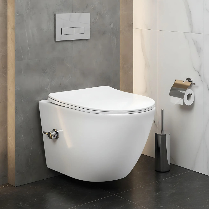 REA-C9701 - Inodoro suspendido CARLO LUX con rociador de bidé y asiento, cerámica/blanco