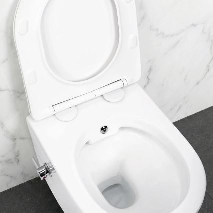 REA-C9701 - Inodoro suspendido CARLO LUX con rociador de bidé y asiento, cerámica/blanco