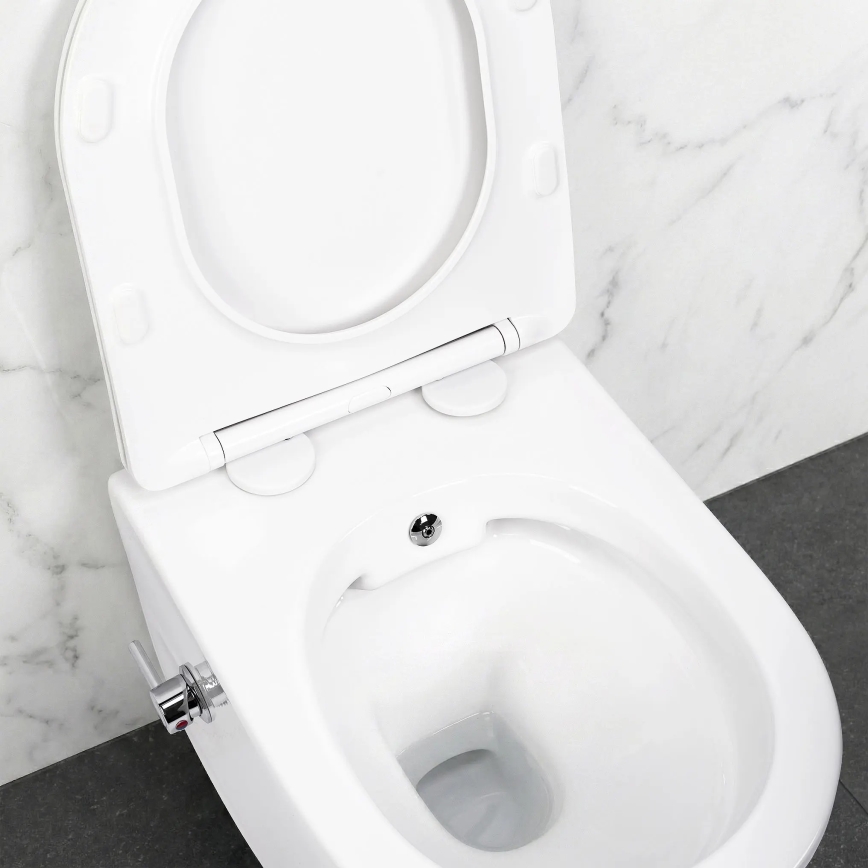 REA-C9701 - Inodoro suspendido CARLO LUX con rociador de bidé y asiento, cerámica/blanco