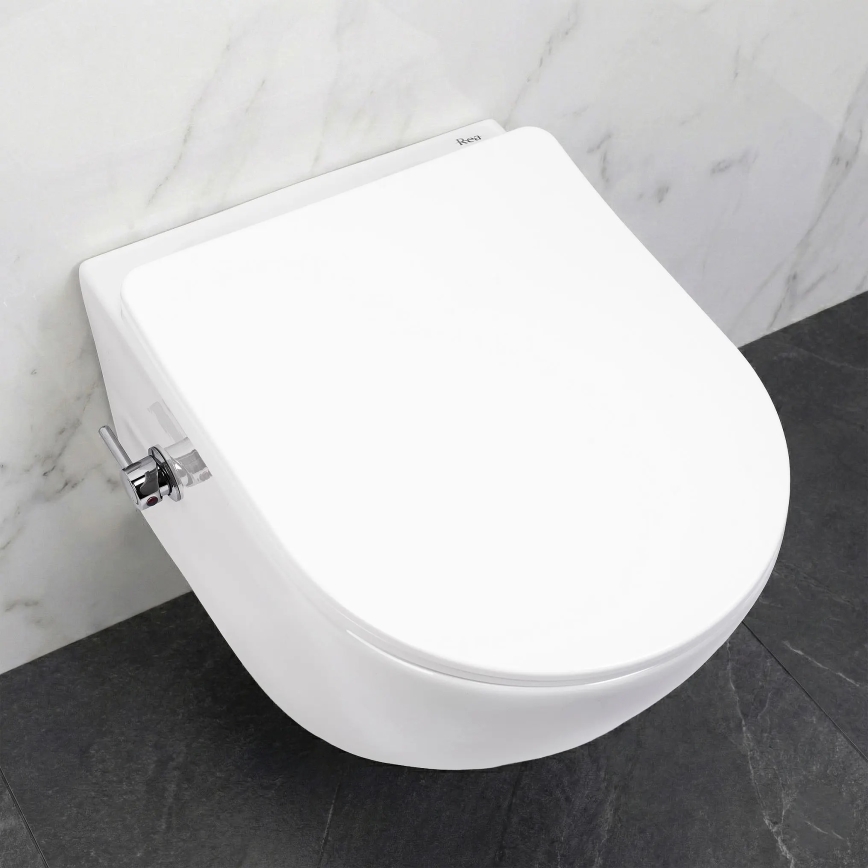 REA-C9701 - Inodoro suspendido CARLO LUX con rociador de bidé y asiento, cerámica/blanco
