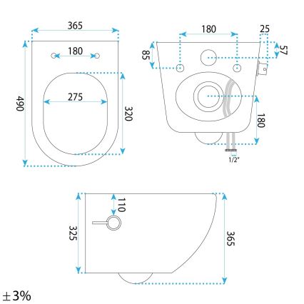 REA-C9701 - Inodoro suspendido CARLO LUX con rociador de bidé y asiento, cerámica/blanco