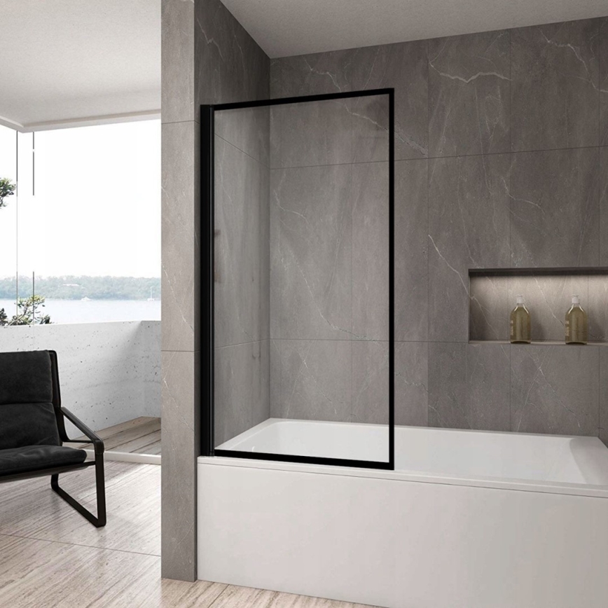 REA-K7390 - Mampara de bañera LAGOS 140x80 cm negra/transparente