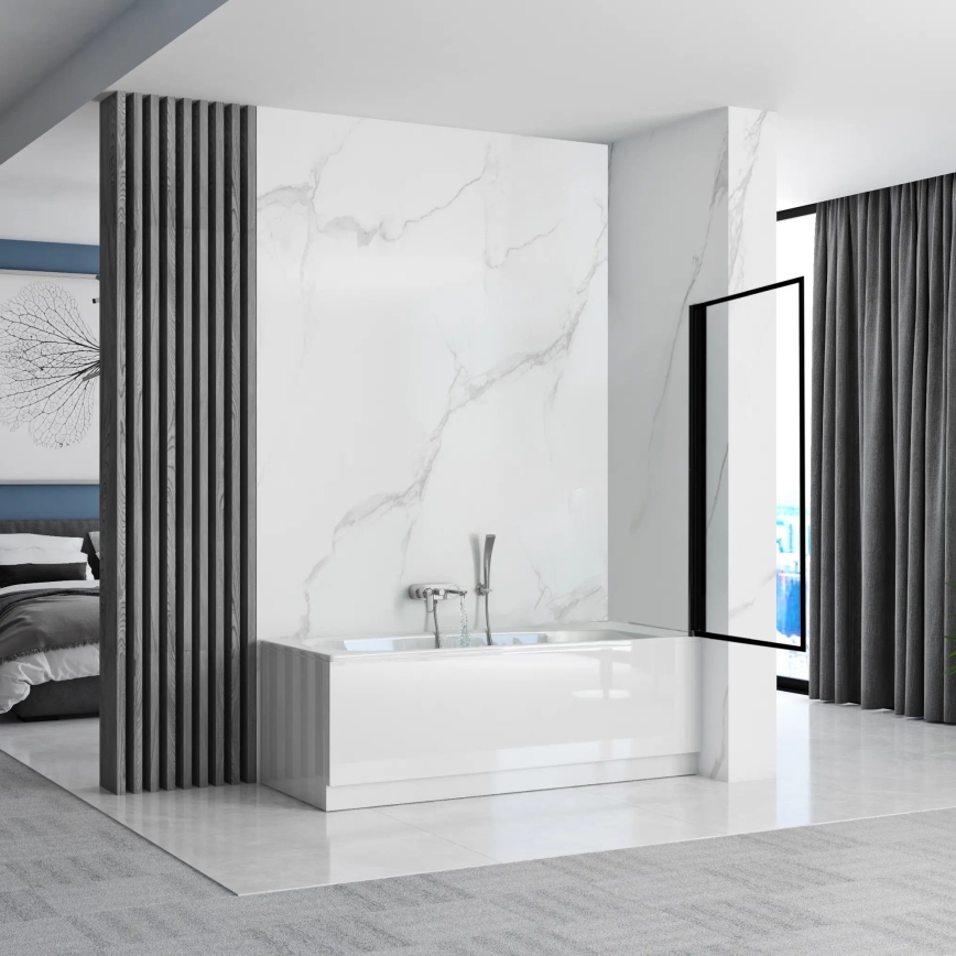 REA-K7633 - Mampara de bañera abatible LAGOS 140x80 cm negra/transparente
