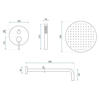 REA-P4100 - Juego de ducha con grifo empotrado LUNGO negro