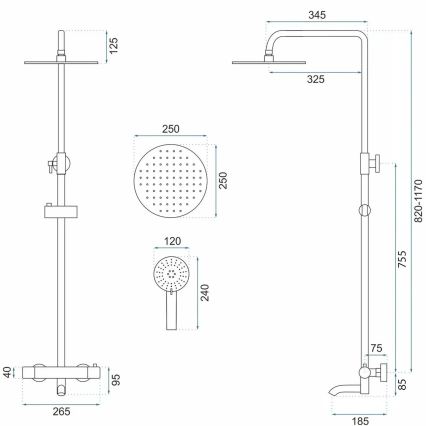 REA-P4113 - Conjunto de ducha con grifo termostático LUNGO en negro mate