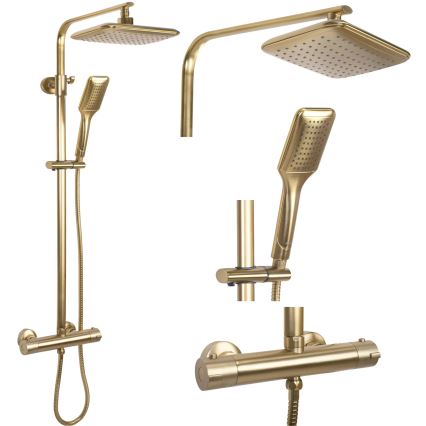 REA-P5004 - Set de ducha con grifería termostática TOM, acabado oro cepillado