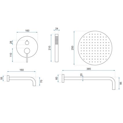 REA-P6609 - Set de ducha con grifería empotrada LUNGO en oro cepillado