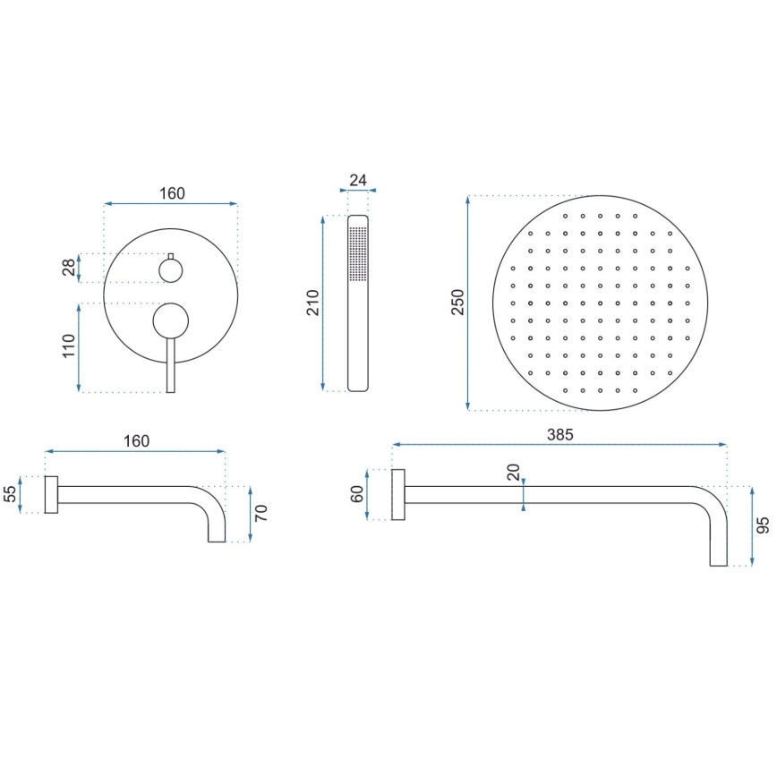 REA-P6609 - Set de ducha con grifería empotrada LUNGO en oro cepillado