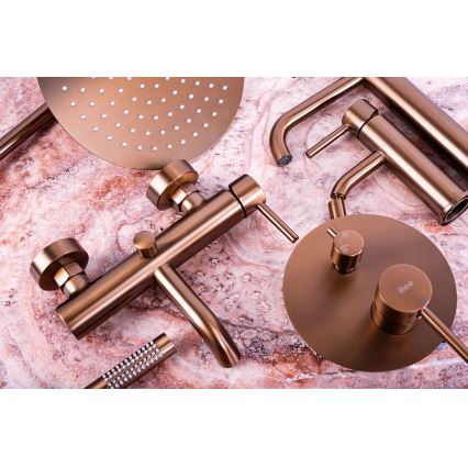 REA-P8807 - Set de ducha con grifería termostática LUNGO, acabado en cobre cepillado