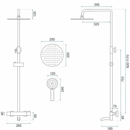 REA-P8807 - Set de ducha con grifería termostática LUNGO, acabado en cobre cepillado