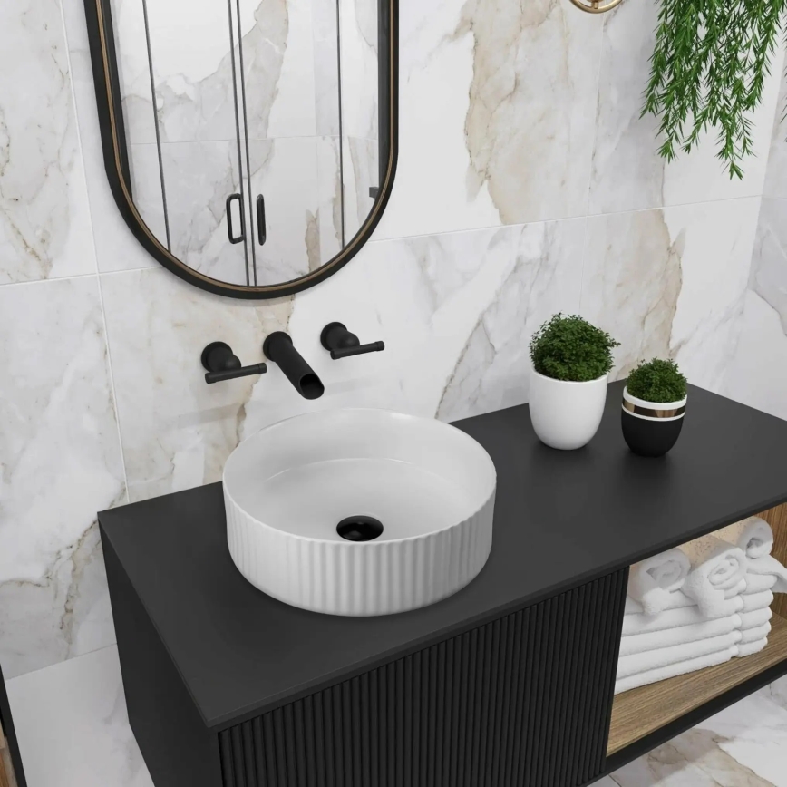 REA-U0601 - Lavabo sobre encimera DELIA 36 cm blanco brillante/imitación de piedra