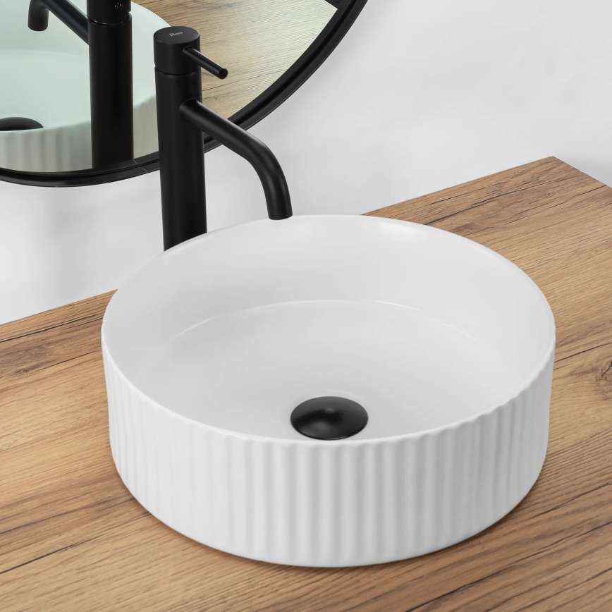 REA-U0601 - Lavabo sobre encimera DELIA 36 cm blanco brillante/imitación de piedra