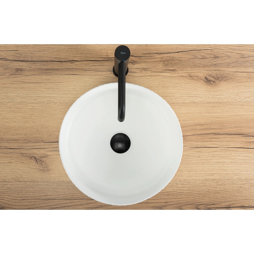 REA-U0601 - Lavabo sobre encimera DELIA 36 cm blanco brillante/imitación de piedra
