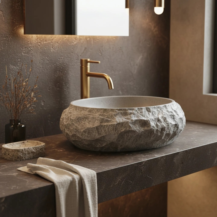 REA-U0633 - Lavabo para encimera MIKA GABRO 38x50 cm gris/imitación de piedra