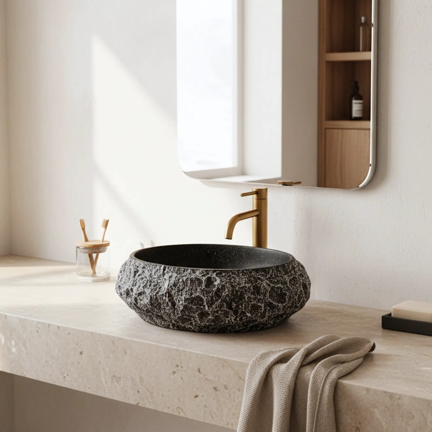 REA-U0634 - Lavabo sobre encimera MIKA GABRO 38x50 cm negro/imitación de piedra