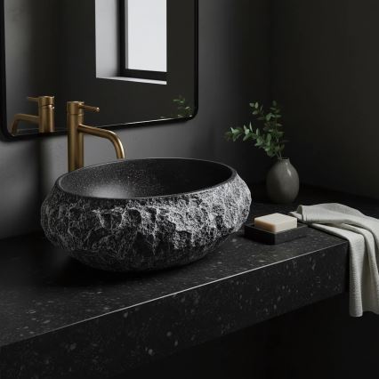 REA-U0634 - Lavabo sobre encimera MIKA GABRO 38x50 cm negro/imitación de piedra