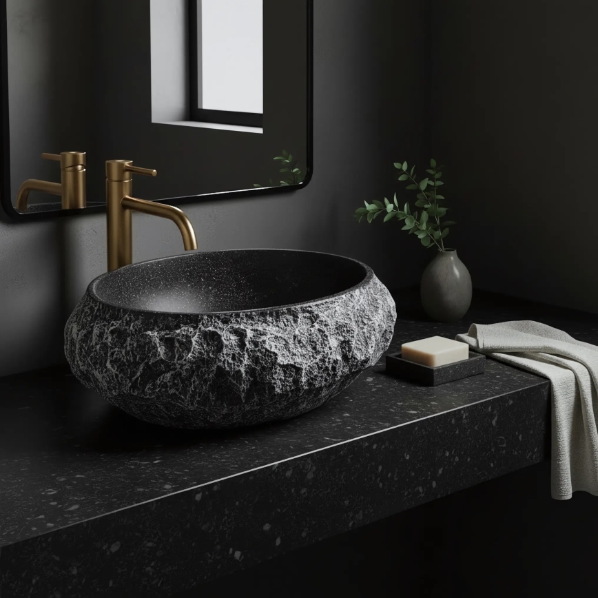 REA-U0634 - Lavabo sobre encimera MIKA GABRO 38x50 cm negro/imitación de piedra