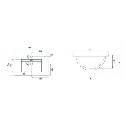 REA-U0786 - Lavabo empotrado DAFNE 47x62 cm cerámica/blanco brillante