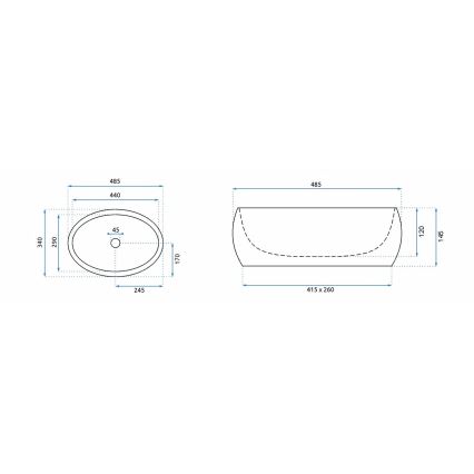 REA-U1020 - Lavabo sobre encimera LINDA 34x48,5 cm cerámica/imitación de piedra