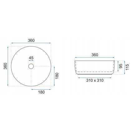 REA-U18918 - Lavabo de encimera SAMI Ø 36 cm cerámica/blanco brillante