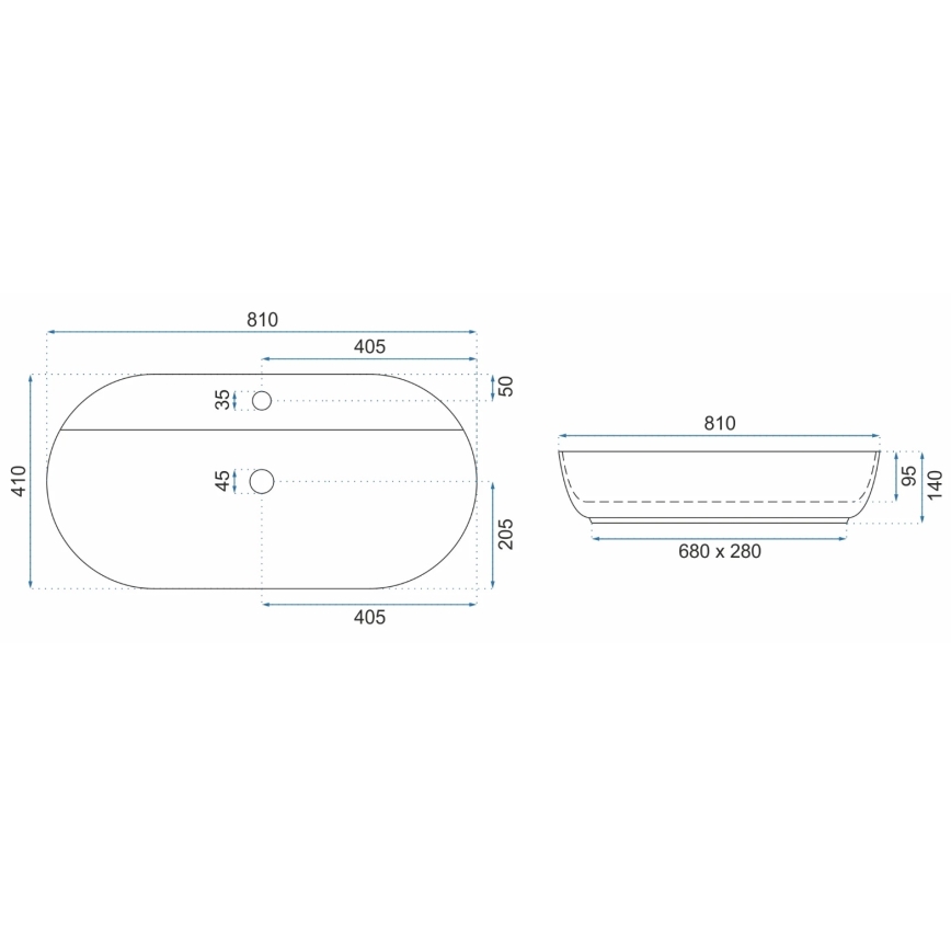 REA-U2541 - Lavabo sobre encimera AURA 41x81 cm cerámica/blanco brillante