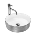 REA-U3304 - Lavabo de encimera SAMI, diámetro 36 cm, cerámica/blanco/plateado