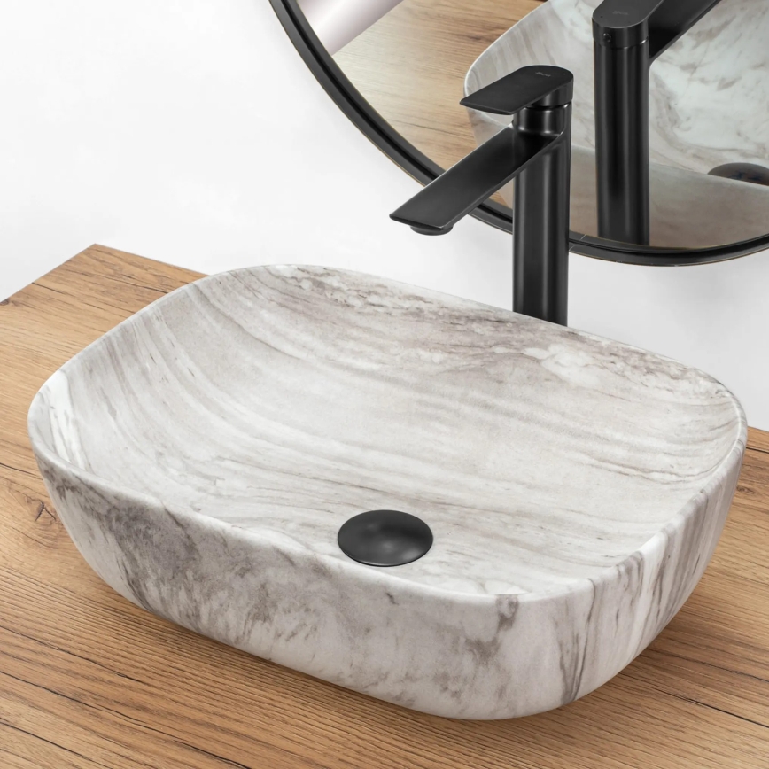 REA-U3324 - Lavabo sobre encimera BELINDA 33x46 cm cerámica/gris/imitación de piedra