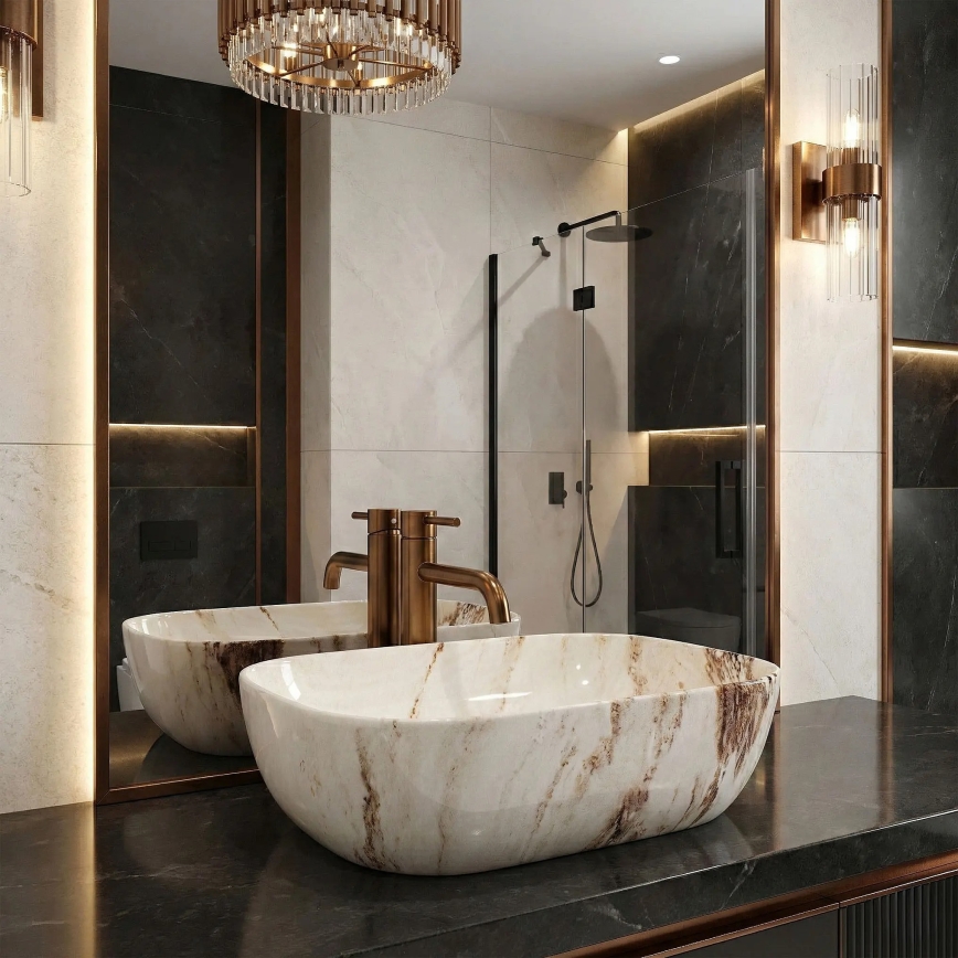 REA-U3601 - Lavabo sobre encimera BELINDA 33x46,5 cm cerámica/beige/efecto piedra
