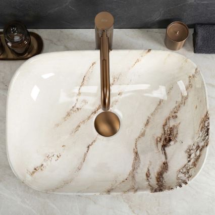REA-U3601 - Lavabo sobre encimera BELINDA 33x46,5 cm cerámica/beige/efecto piedra