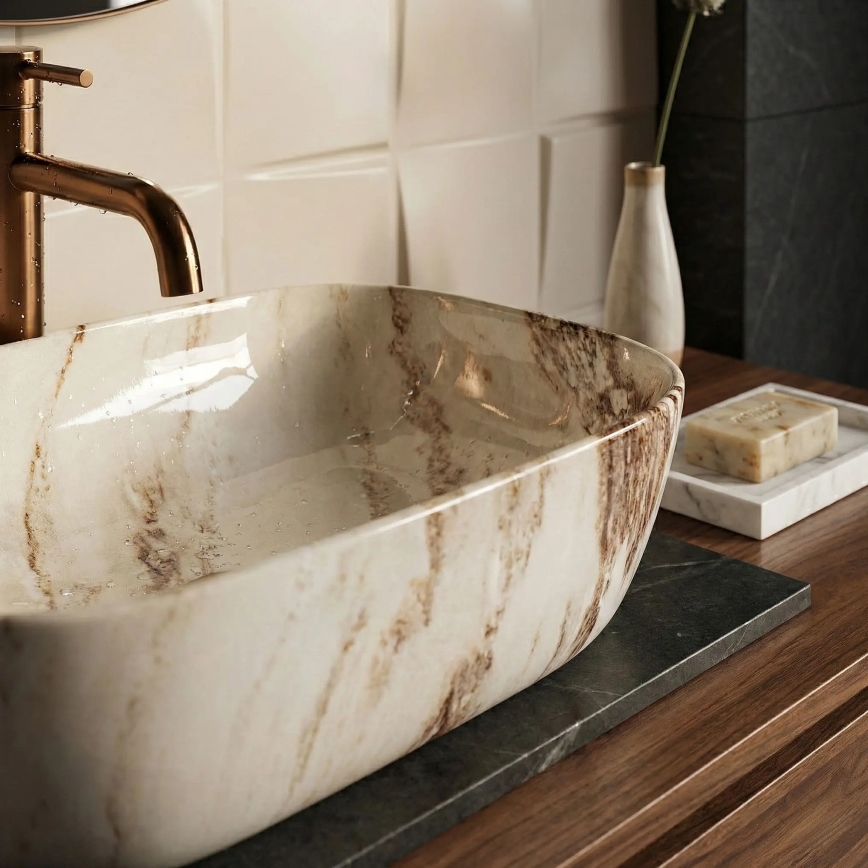 REA-U3601 - Lavabo sobre encimera BELINDA 33x46,5 cm cerámica/beige/efecto piedra