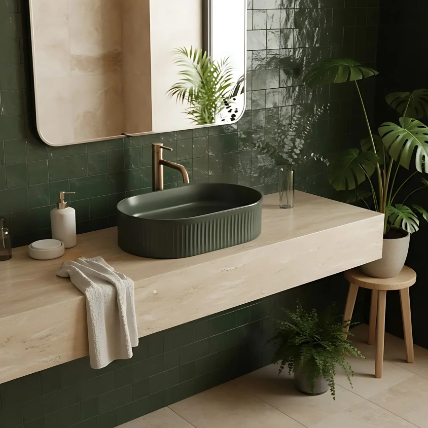 REA-U3611 - Lavabo sobre encimera VANDA 31 x 49 cm cerámica/verde oscuro