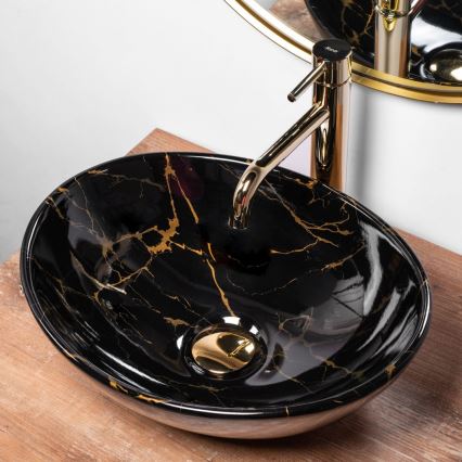 REA-U5611 - Lavabo sobre encimera SOFIA 34,5x41 cm cerámica/negro/efecto mármol