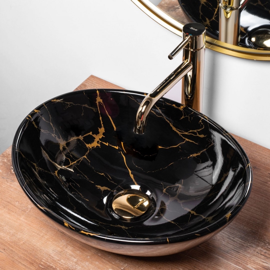 REA-U5611 - Lavabo sobre encimera SOFIA 34,5x41 cm cerámica/negro/efecto mármol